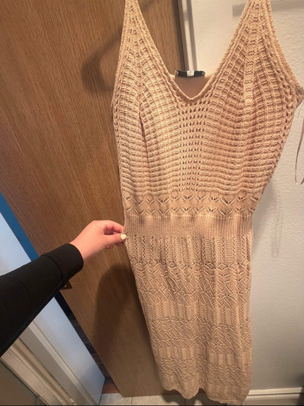 Knit V-Neck Beige Midi Dress